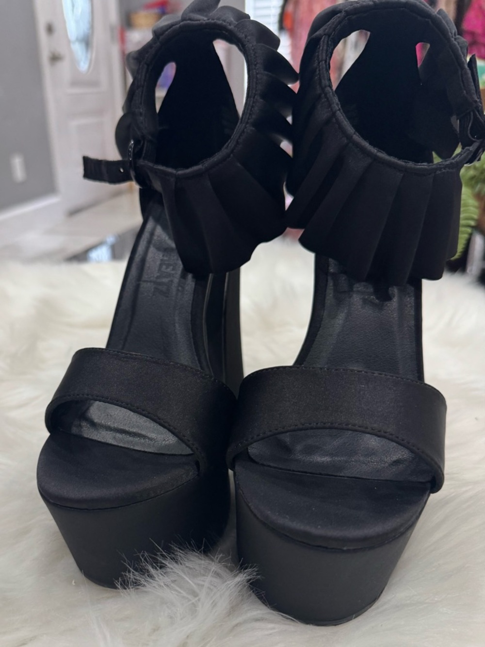 Chic Black Platform Heeled Sandals with Ankle Detail